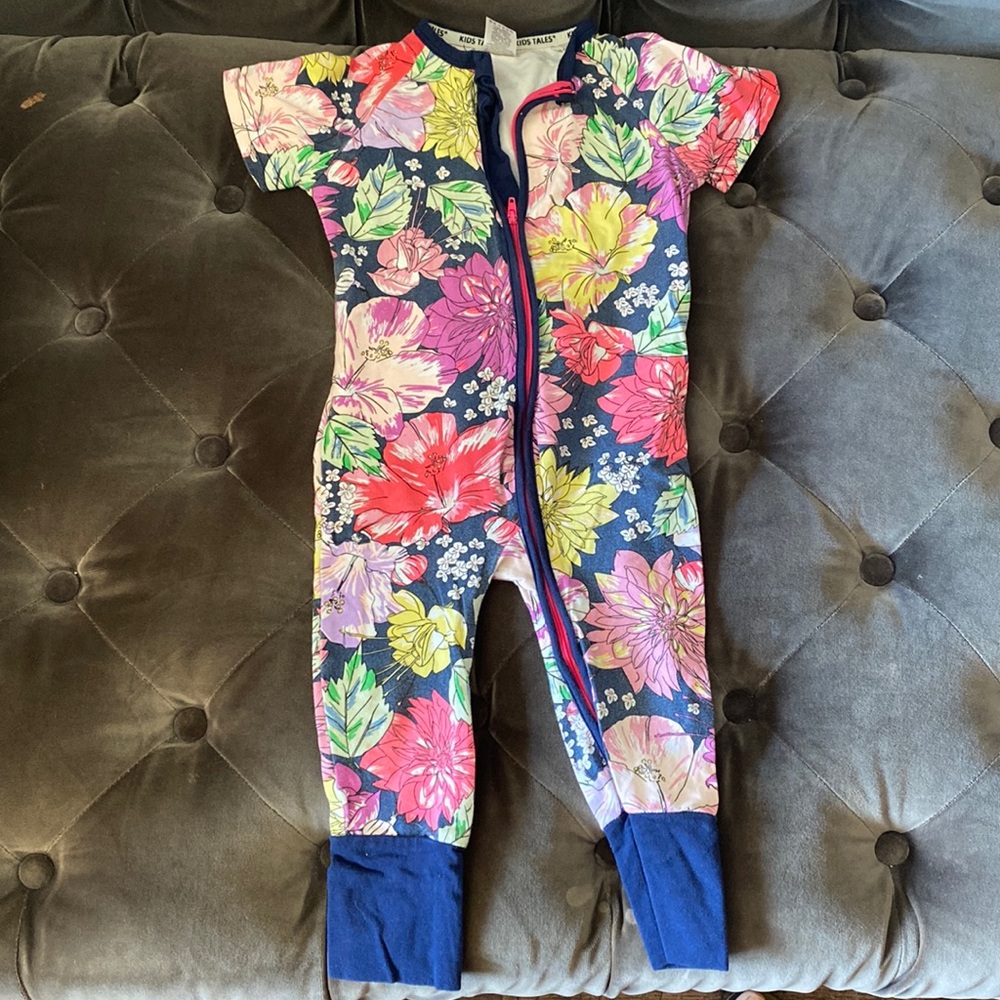 Onesie Blue with colorful flowers